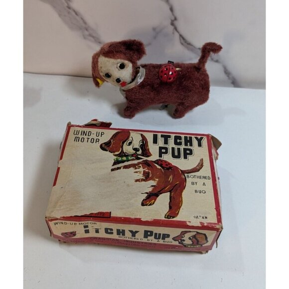 Vintage Itchy Pup Wind-Up Toy With Box - Bothered By A Bug - Made In Japan eptld - Picture 1 of 7